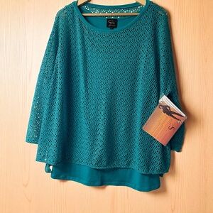 Serena Williams Teal Long Sleeve Crochet Top
